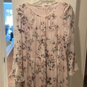 Pink flower dress with long sleeves and ruffle bottom